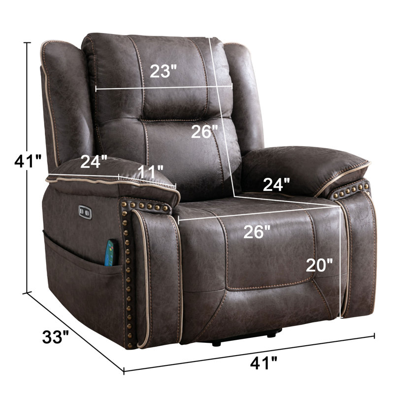 Bonzy Home 41" Wide Vintage Vegan Leather Dual Motor Power Recliner